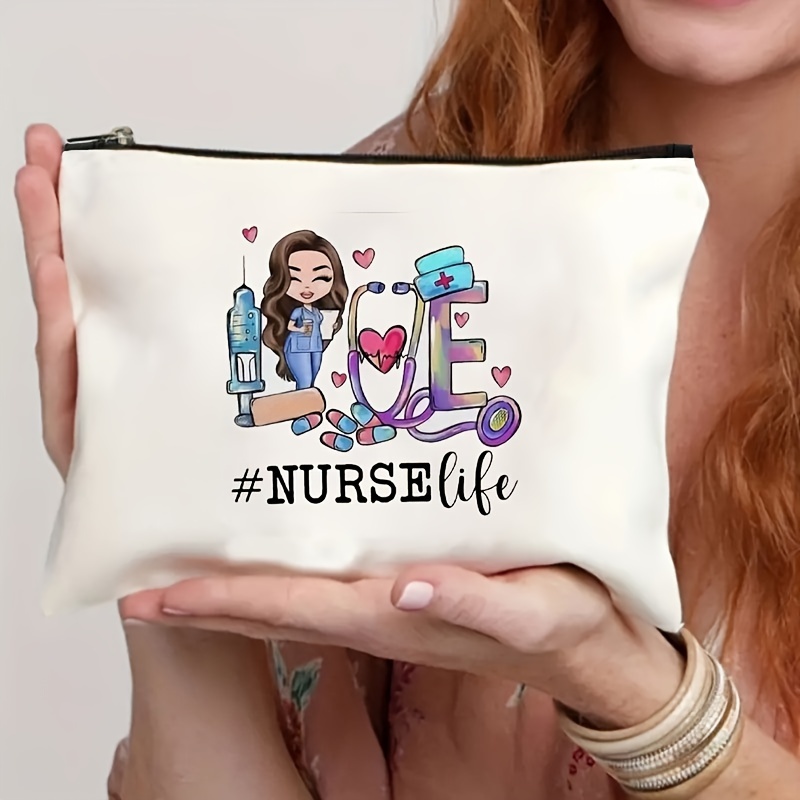 

Cartoon Nurse Pattern Carry All Pouch, Zipper Lightweight Makeup Bag, Travel Toiletry Wash Bag