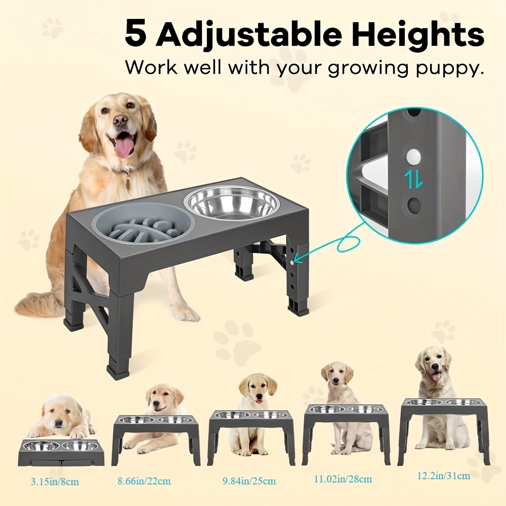 Elevated Stainless Steel Dog Double Bowls With 1 Slow Feeder Bowl, 5 Height  Adjustable Raised Dog Feeder Stand With Dog Bowls For Small Medium And Large  Sized Dogs - Temu