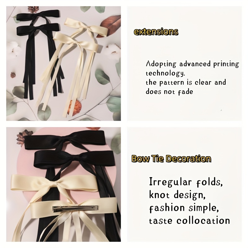 Temu Bow Streamer Side Clips Set Elegant Long Ribbon Bow Hair Pins, Hair Clips, Bobby Pins Back Head Top Clips Half Tied Hair, Christmas Gifts