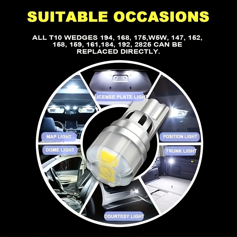 Ampoule LED T10 6000K, Intérieur, Plaque, Coffre