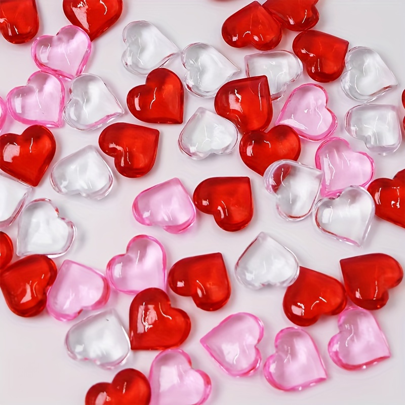 

50pcs/set Acrylic Heart Plastic Gems, Valentine's Day Table Scatter Decoration, Multi-styles Decorations Vase Filler, Theme Party Decoration, Diy Accessories