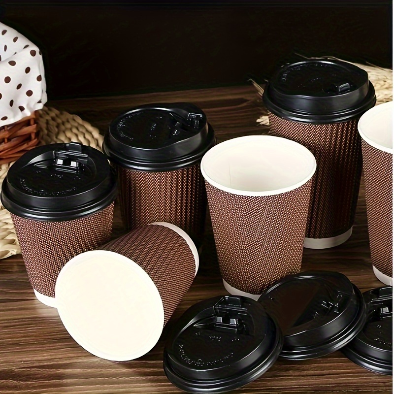 Disposable Thickened Double-layer Hot Drink Milk Tea Cup, Coffee Paper Cup  With Lid, Heat Insulation, Anti-scalding Corrugated Paper Cup For  Restaurants/cafes - Temu