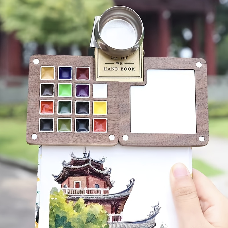 Portable Sketchbook Palette Wooden Mini Travel Paint Palette - Temu