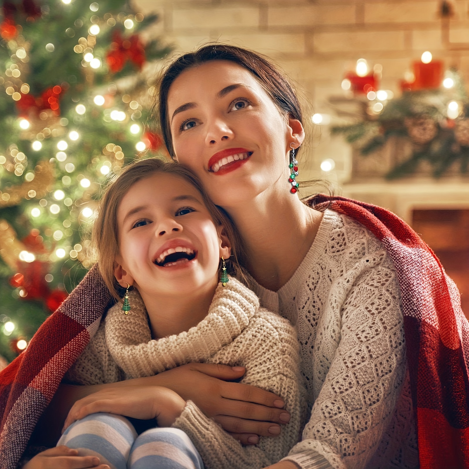 Cute Mother Daughter Hugging Christmas Gifts Next Christmas Tree