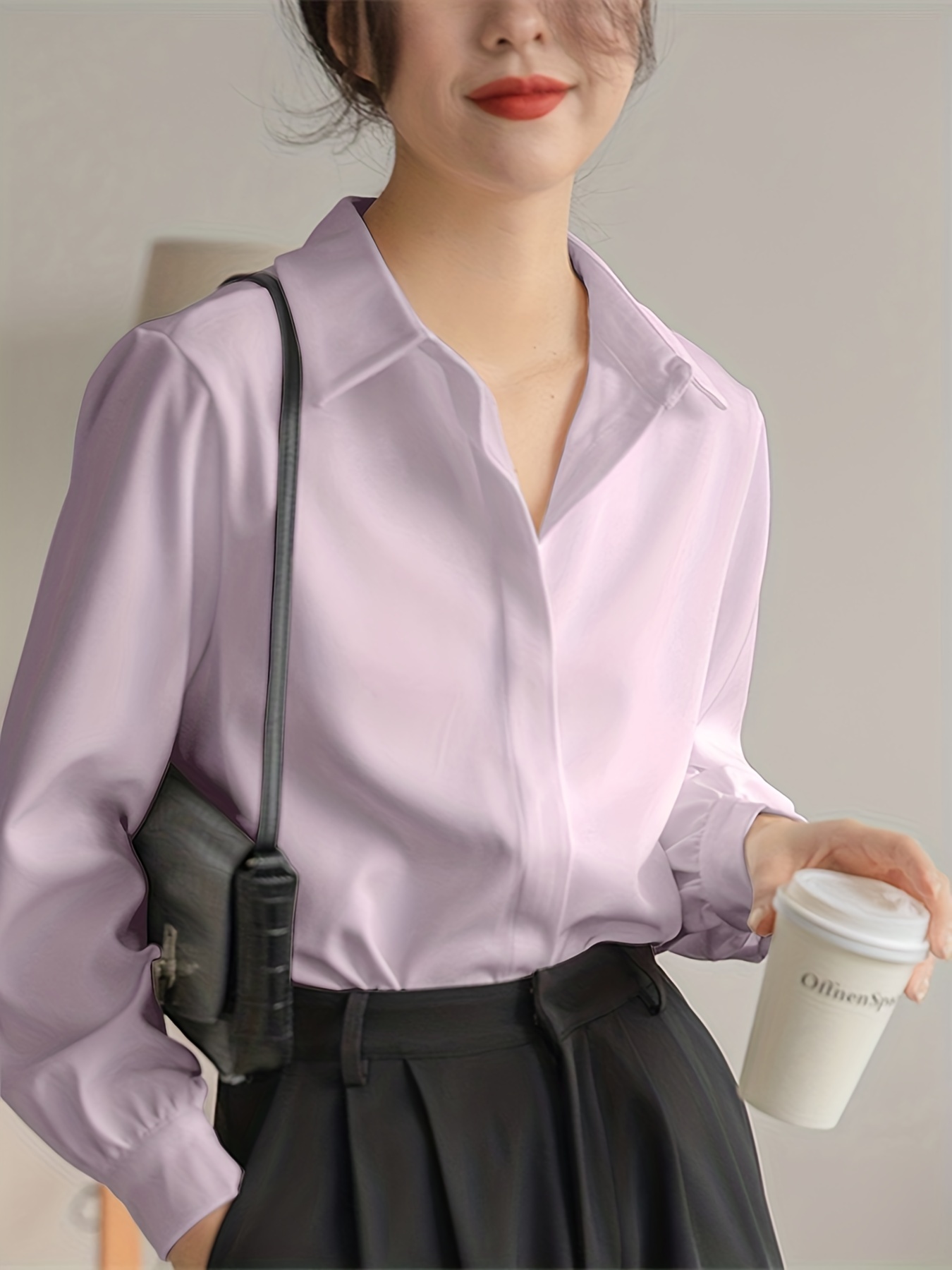 Women's Blouse Long Sleeve Shirts Chiffon V Neck Blouse - Temu