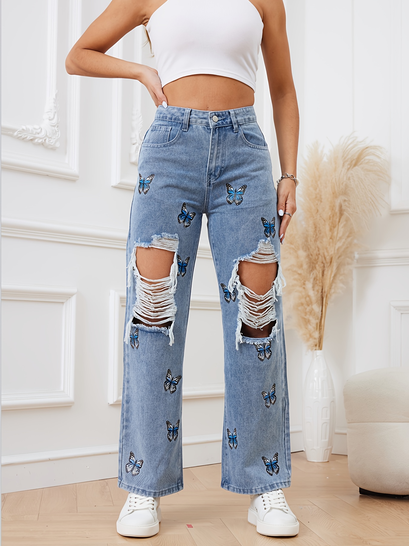 Womens Cute Deer Head Print Ripped Pants Fashion Mid Waist Stretch Patch  Jeans for Women, Blue, Small : : Clothing, Shoes & Accessories