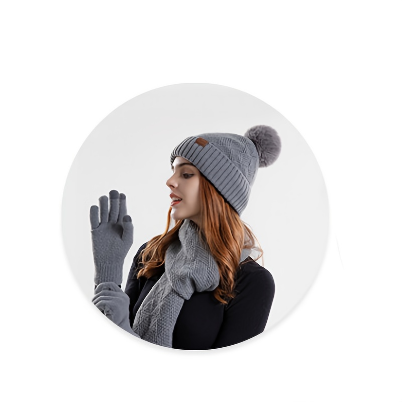 womens fashion hat three piece set warm hat scarf gloves Temu