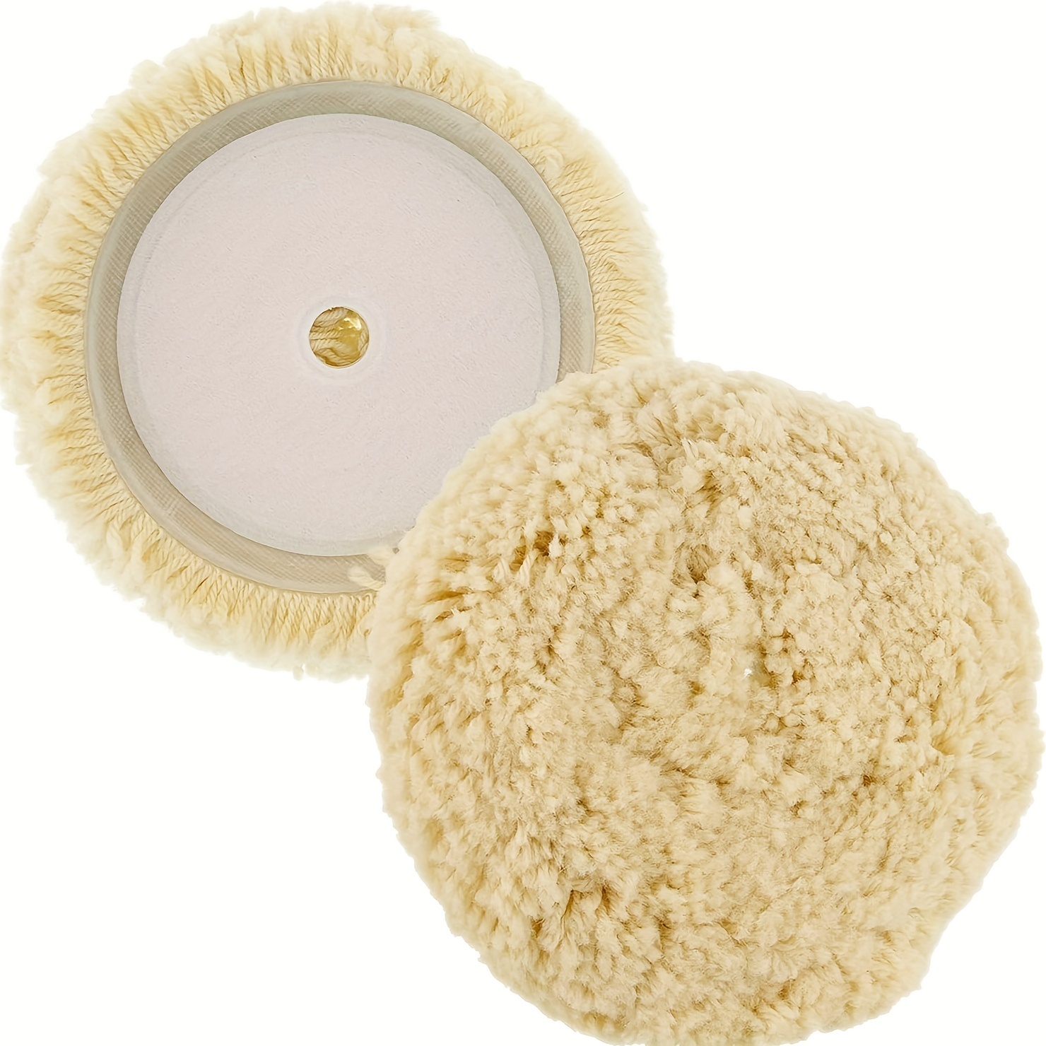 2-Piece Wool Hook & Loop Buffing Pad Set For Compound, Cutting, And Polishing