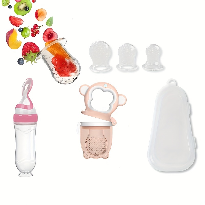 Baby Food Feeder Set, Silicone Pacifier Feeder and Squeeze Spoon Feeder