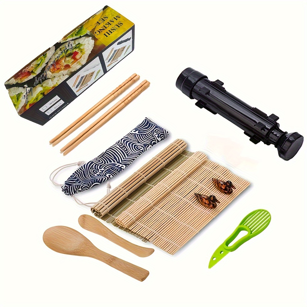 Kit Fabrication Sushis 8 Pièces - Machine à Rouleaux, Tapis, Accessoires Pour Débutants