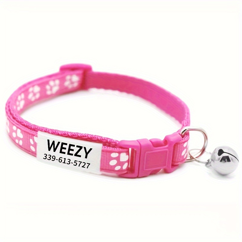 TEMU [custom Product] Adjustable Personalized Colorful Collar For Dogs And Cats With Paw Print Design, Cat Id Tags - Stylish And Safe Customized Pet