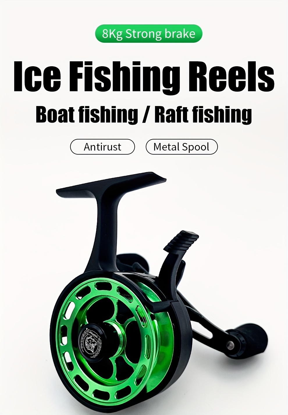 Fiblink Inline Ice Fishing Reel Right/Left Handed Fishing Raft Wheel Ice Reels (Left Handed)