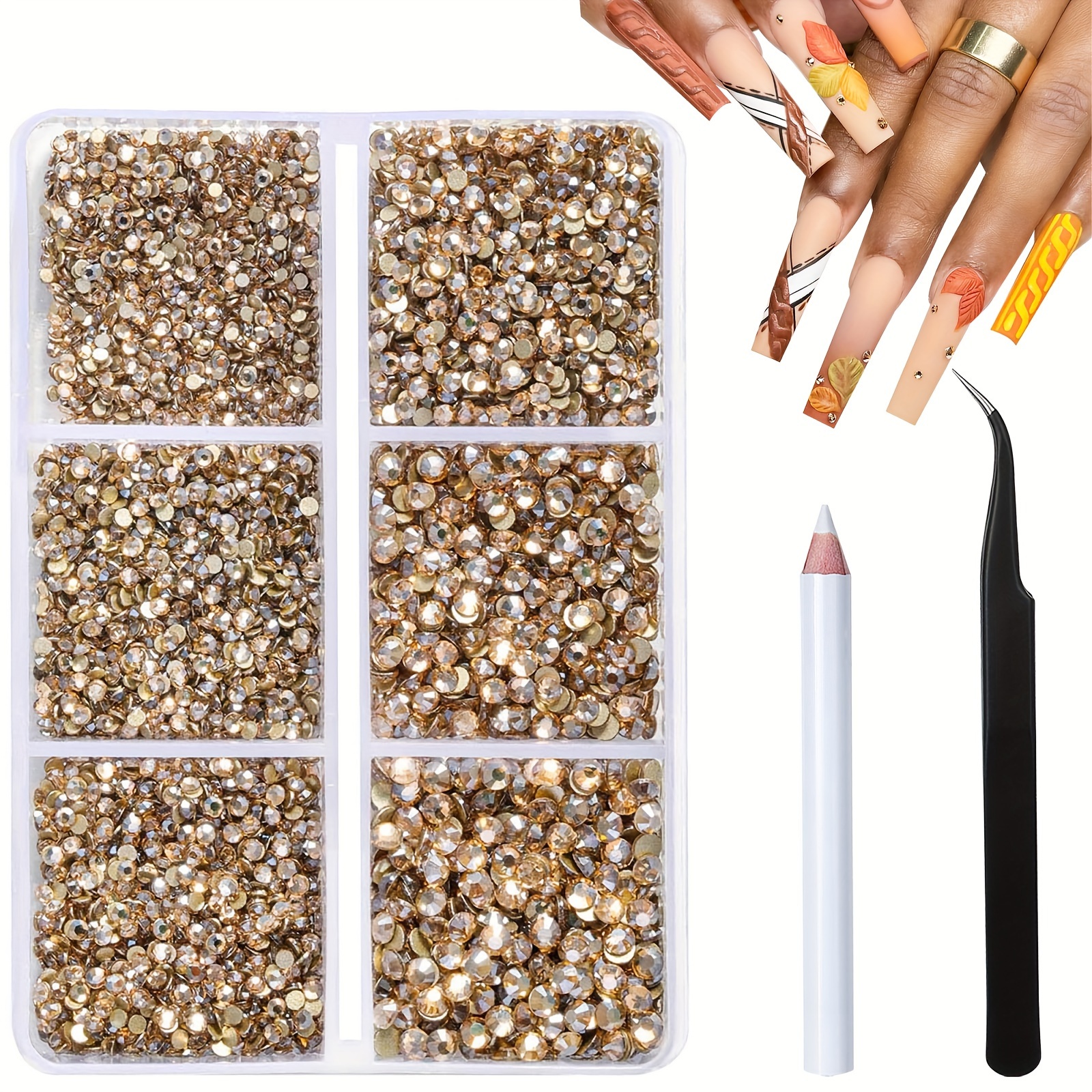 TEMU 1200pcs Strass à ongles plat doré champagne, pour décoration d'ongles en acrylique, Cosmétique et nail art