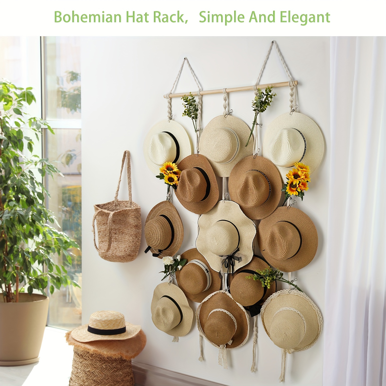 Hanging Boho Tassel Woven Hat Rack Hanging Hat Storage Rack - Temu