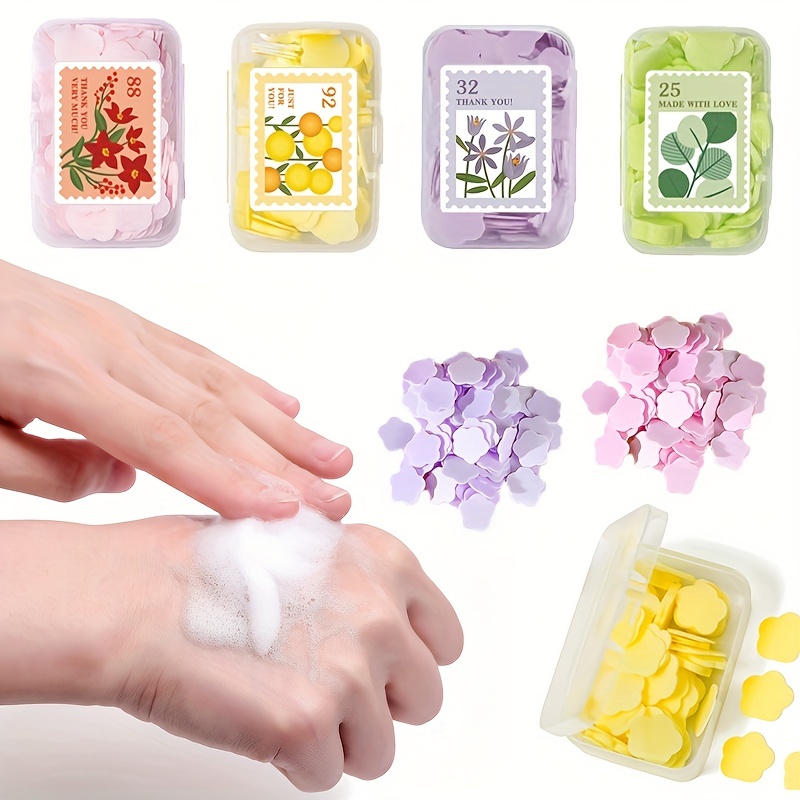 100pcs/Box Flower Disposable Mini Paper Soap Flakes Portable Hand Washing  Soap