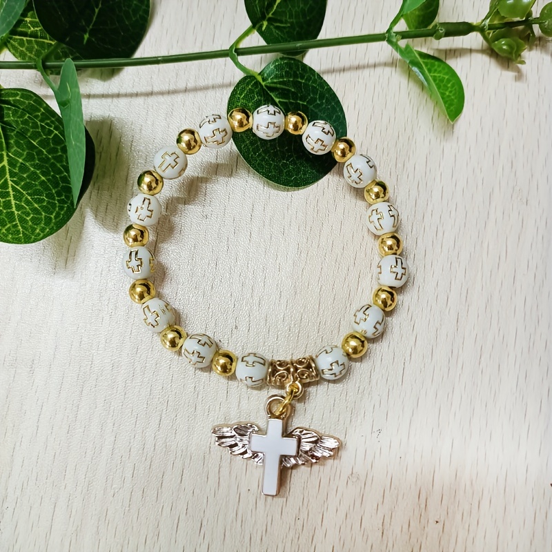 Pin Bronzing Acrylic Cross Beads Chain Drip Oil Angel Cross - Temu
