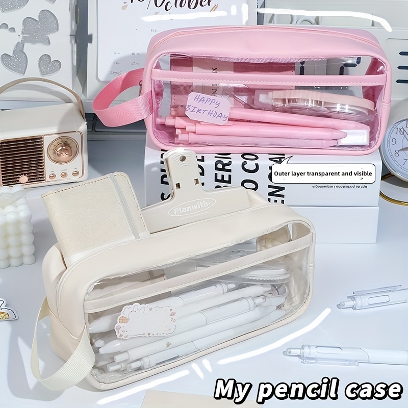 Simple And Transparent Pencil Case Stationery Case - Temu