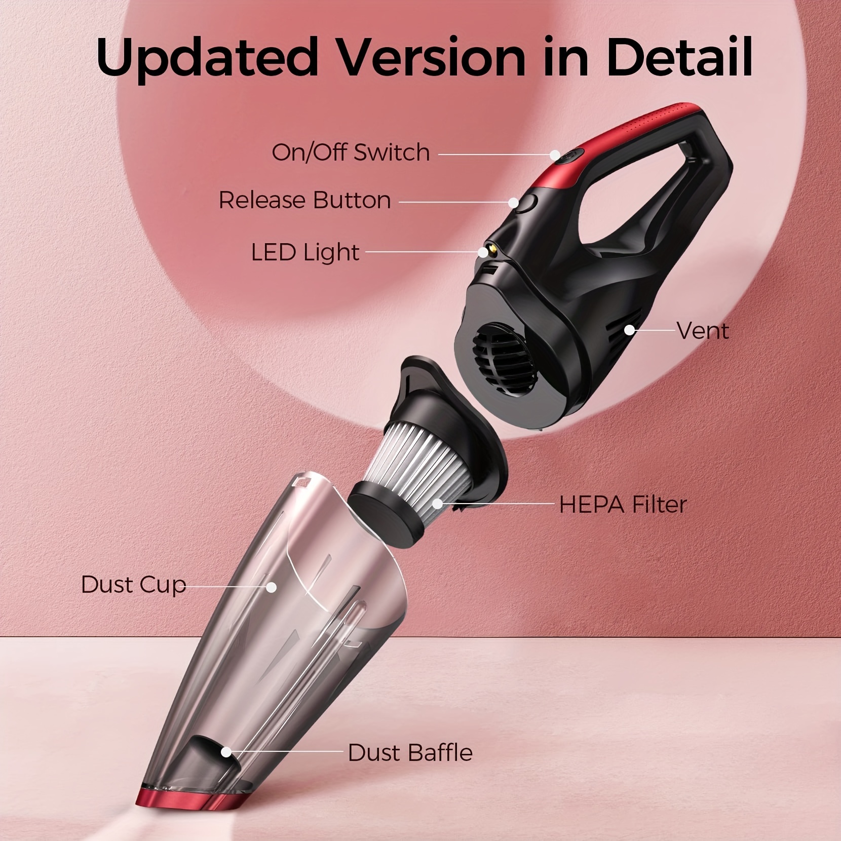 Handheld Vacuum Cleaner Cordless,8500pa Hand Vacuum Cordless Rechargeable  With,car Vacuum With Dustbin,wet/dry Hand Held Vacuum Cleaner,portable  Vacuum For Home,car,pet Hair - Temu