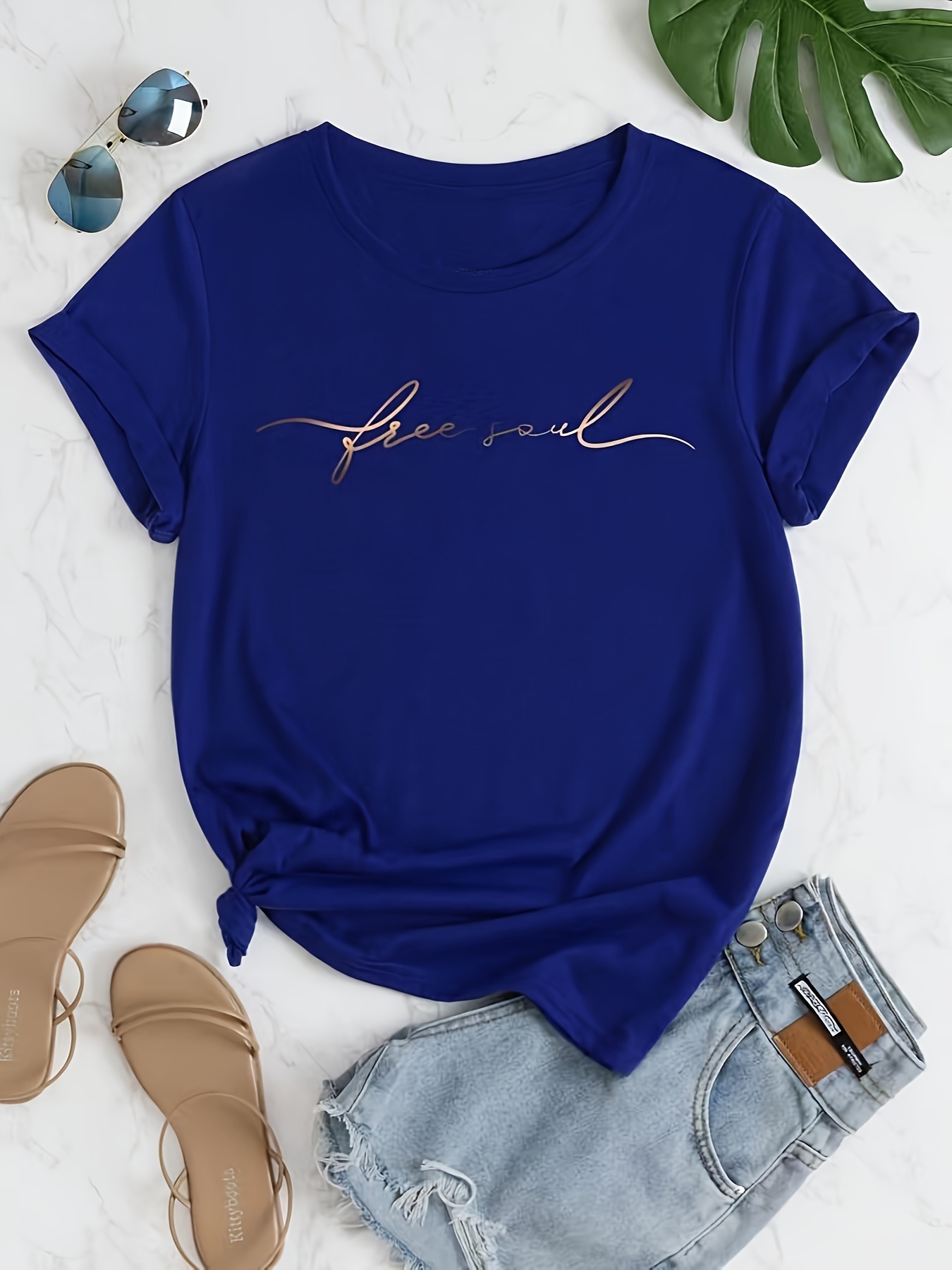 Letter Print T-shirt, Casual Short Sleeve Crew Neck Top For Spring & Summer, Women's Clothing