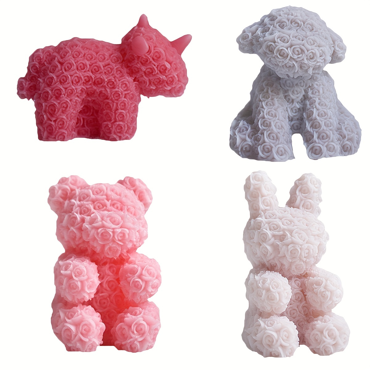 3d Rose Rabbit/dog/bear/unicorn Mold Silicone Candle Mold - Temu