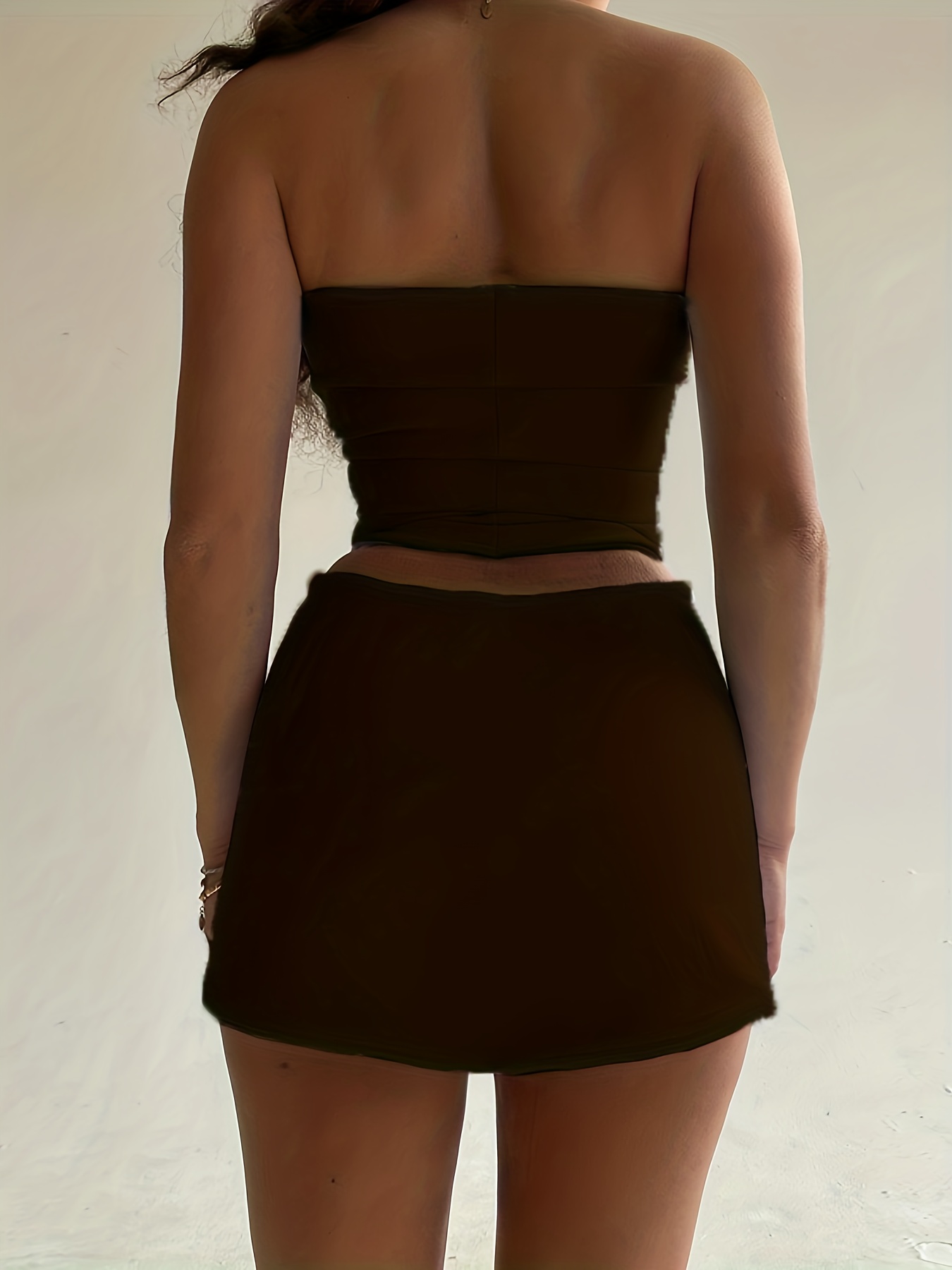 Sexy Two Piece Set Ruched Off Shoulder Top & Mini Skirt Outfit