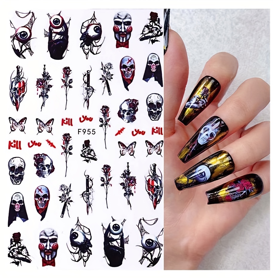 Devilish Halloween Nail Art Stickers Realistic Decals for Acrylic Nails