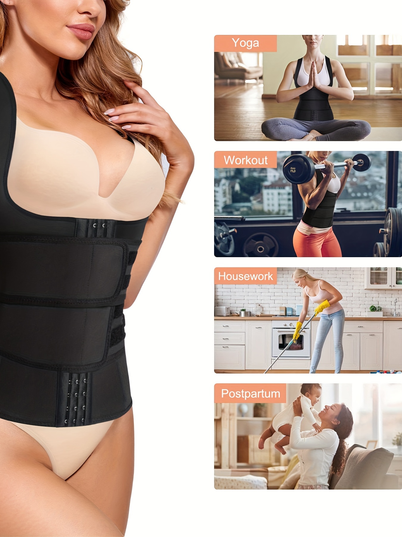 Waist Trainer for Women Corset Tummy Control Zipper Vest Workout Body  Shaper Cincher Tank Top with Straps