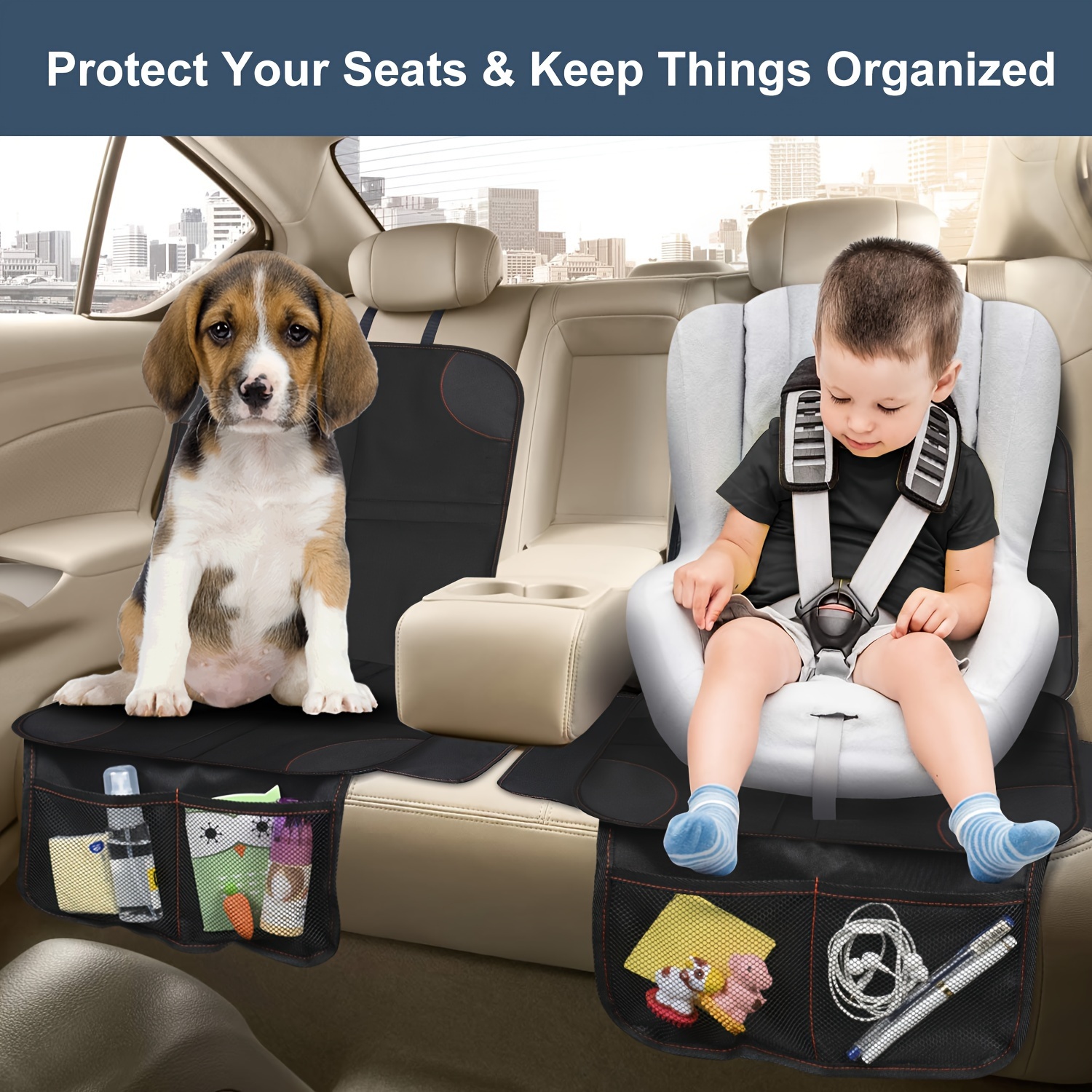 Car Seat Protector Dirt Resistant Safety Seat Cushion Breathable Flax Pu  Leather And Fabric Pad Non Slip With Mesh Pockets Waterproof Seat Protectors  For Vehicles Car Front Chair Cushion Car Accessories 