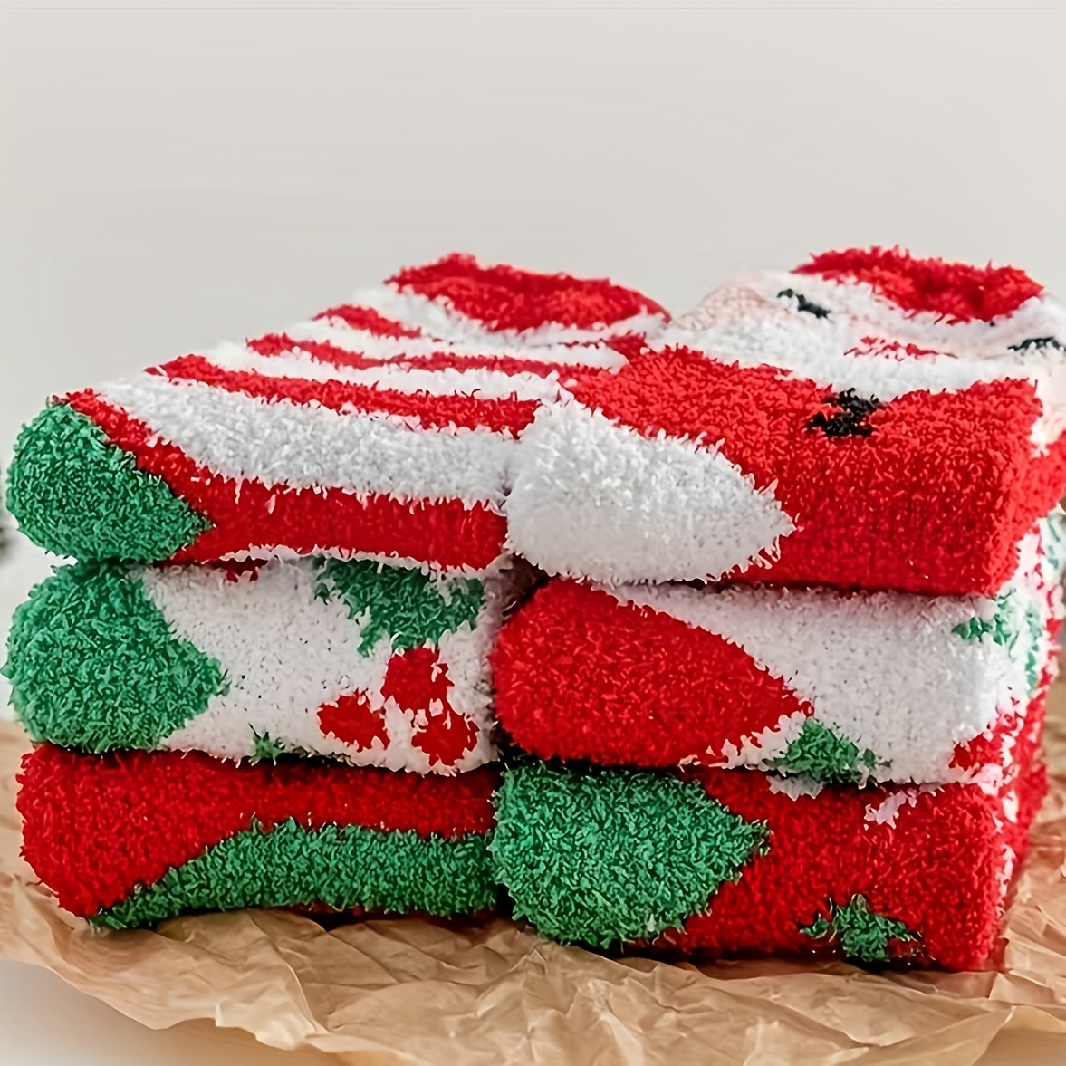 6 Pairs Christmas Socks Thickened Fuzzy Winter Warm Cartoon Socks