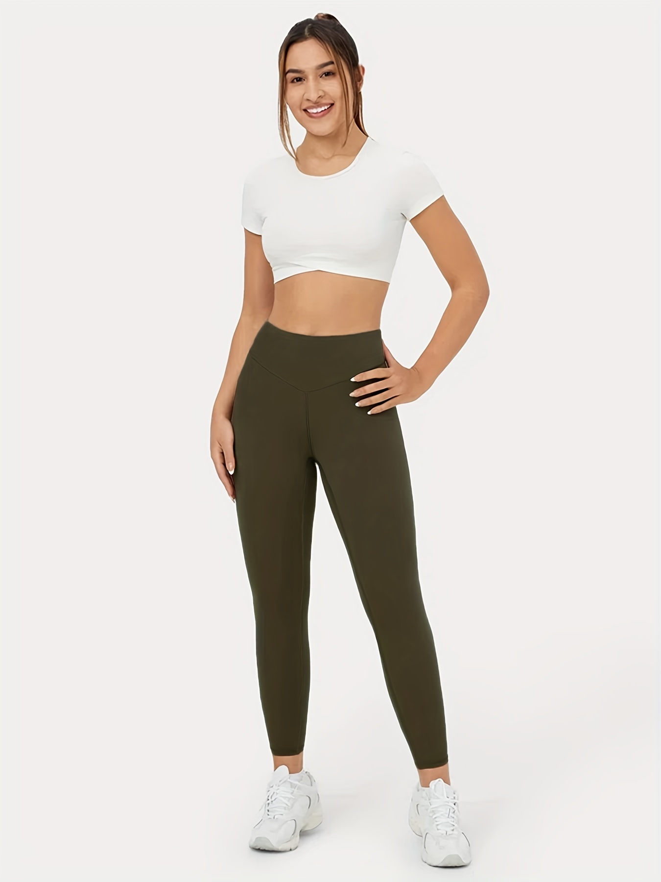 Plus Size Sports Leggings Women's Plus Solid Twist Cut Back - Temu