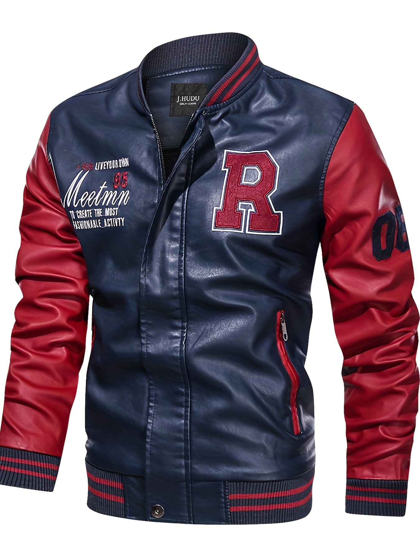 Vogstyle Men's PU Leather Varsity College Baseball Jacket Baseball Bomber Coat