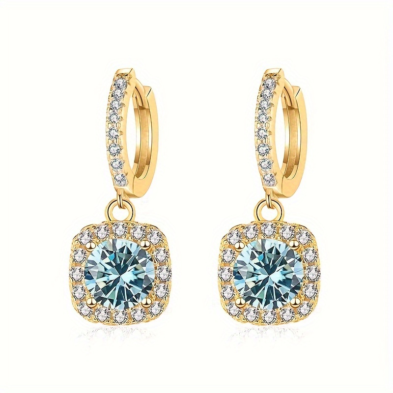 1 pair gems lady elegant luxury 925 sterling silvery moissanite drop earrings gold plated 6 5mm for women daily gift occasions   wedding party banquet christmas newyear valentines ear jewelry details 9