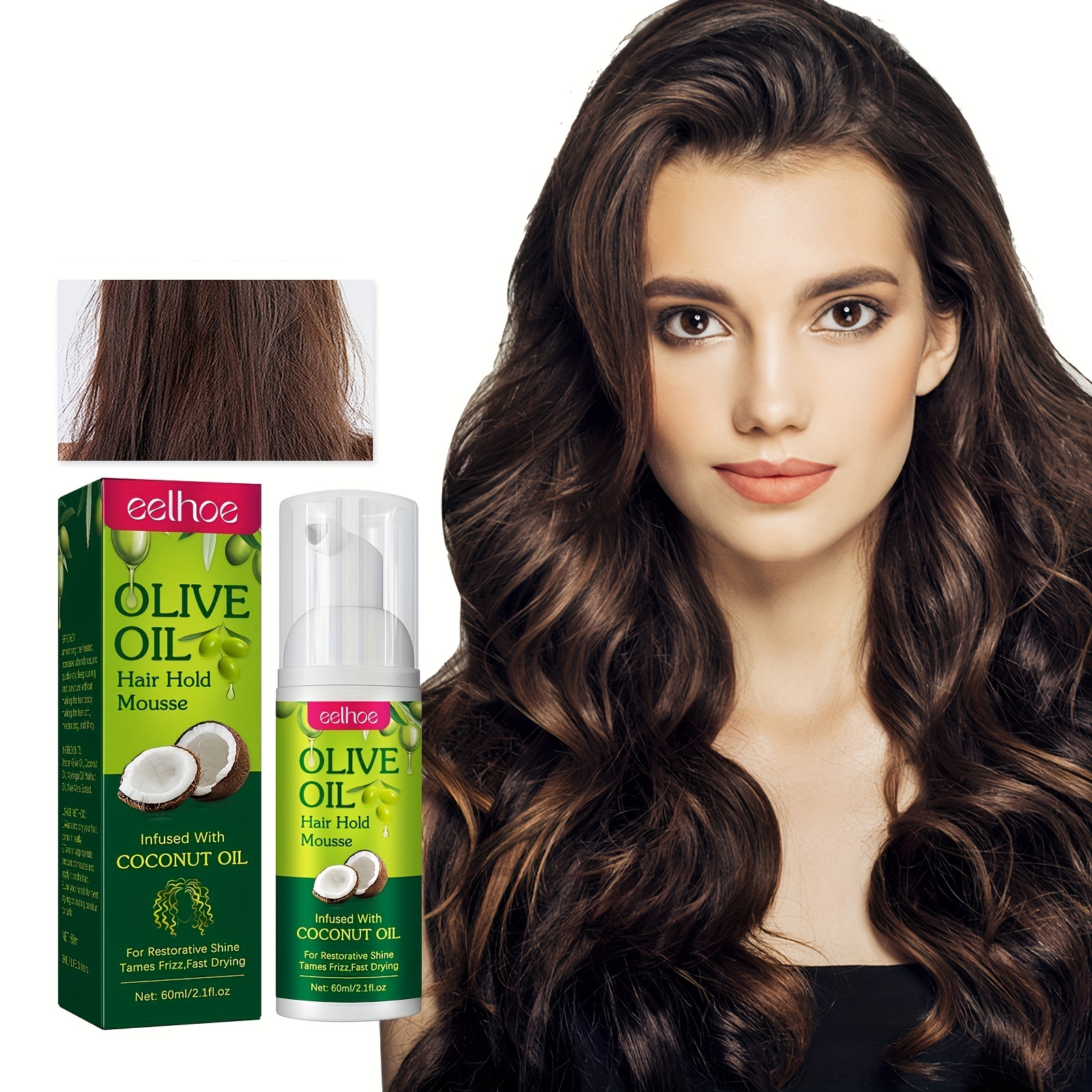 

Olive Oil Hair Hold Mousse, Hair Stying Mousse Infused With Coconut Oil Long Lasting Anti Frizz Hair Mousse For Curly Hair