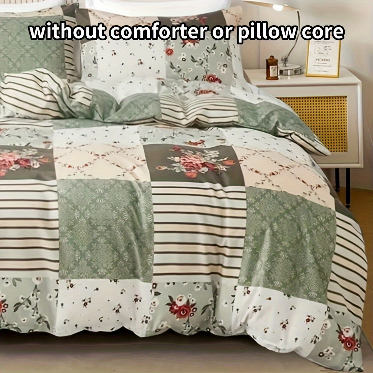 Image of 3pcs Green Floral Duvet Cover Set