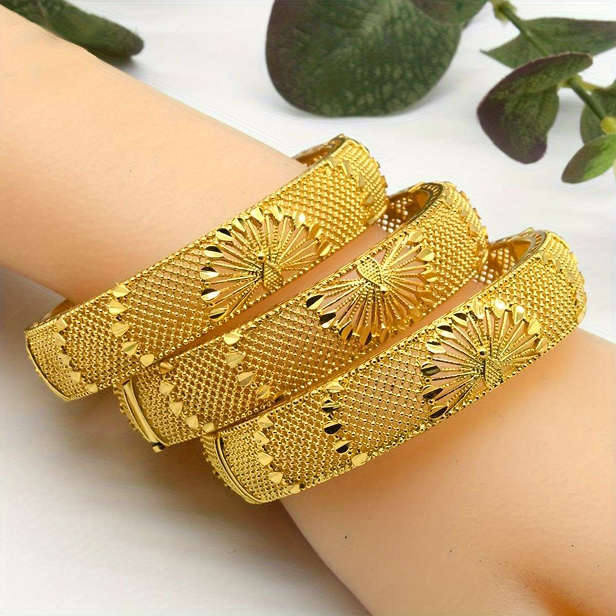 4pcs set of elegant golden cuff bangles zinc alloy   weddings parties bangle bracelet details 6