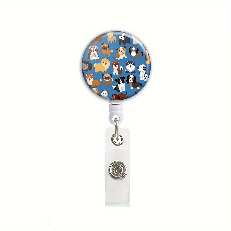 1pc Name Tag Holder Retractable ID Badge Reel Holder Cute Funny Dogs ID  Badge Reel Clip For Doctor, Nurse, Office Staff, Unique Gift