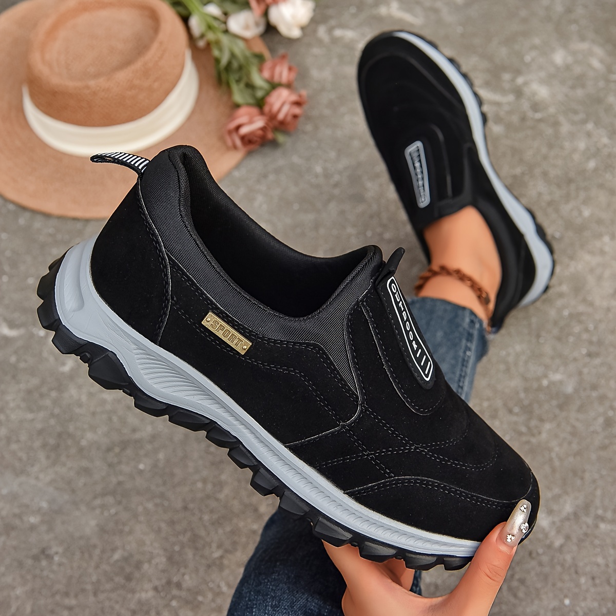 womens letter pattern fashion slip on walking shoes non slip lightweight outdoor athletic sneakers details 8