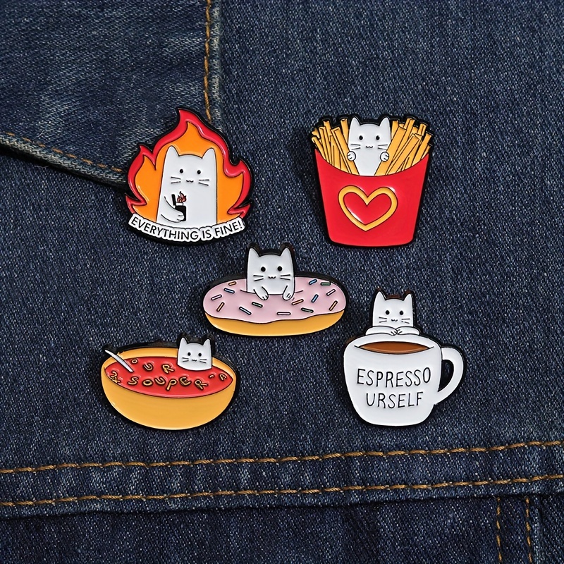 Cute Cartoon Coffee Cat Cup Brooch Personalized Enamel Pin Backpack Lapel  Badge