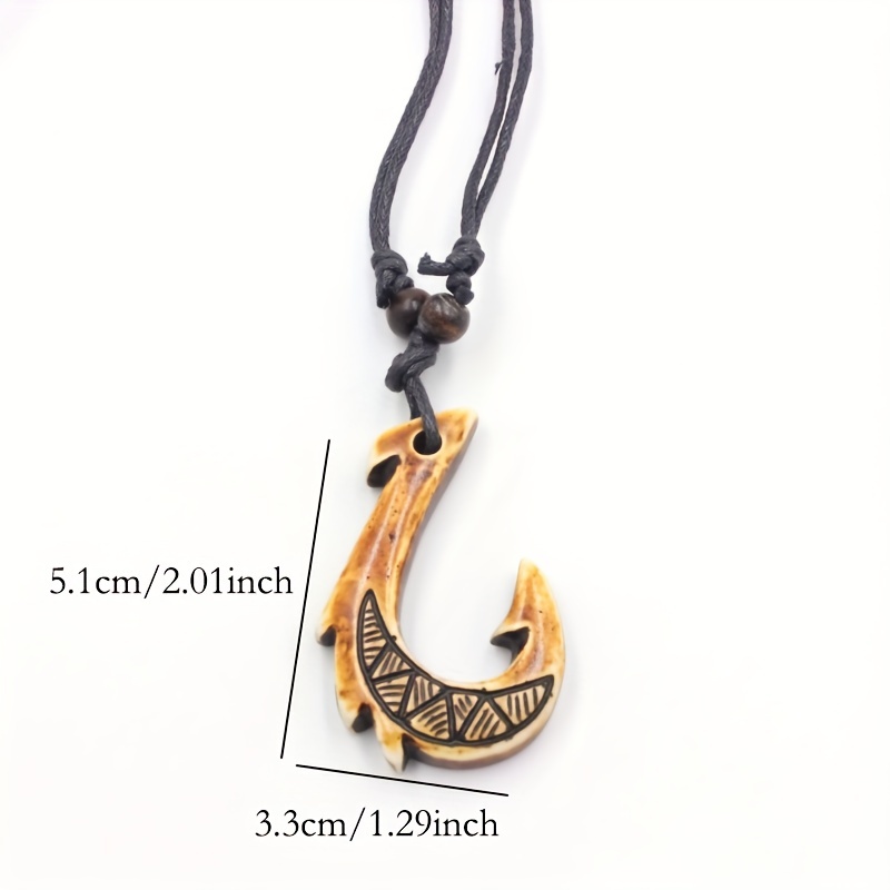 9pcs Trendy Creative Cow Bone Carved Pendant Necklace Maori Fish Hook Retro Tribal Decorative Accessories for Holiday Party Gift Men Accessories