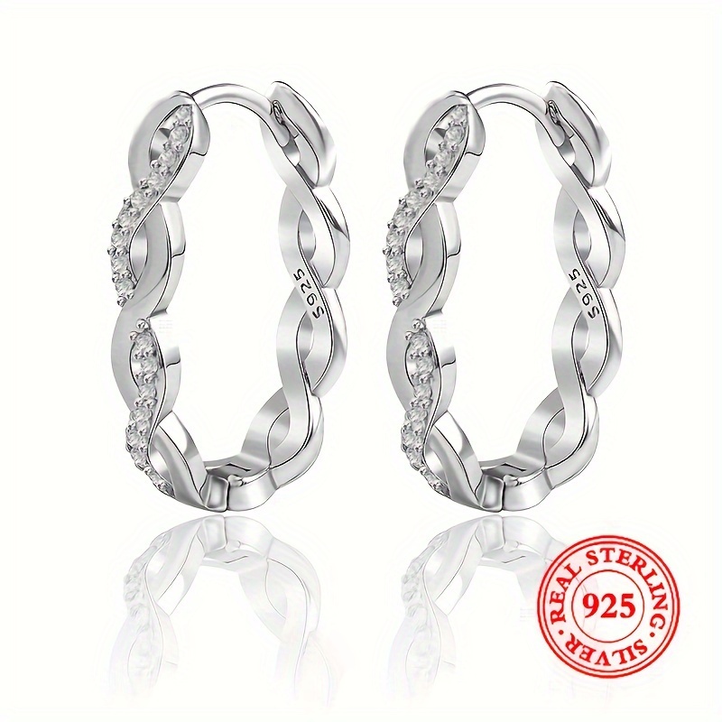 

Exquisite Twisted Hoop Earrings 925 Sterling Silver Hypoallergenic Jewelry Zircon Inlaid Trendy Female Gift