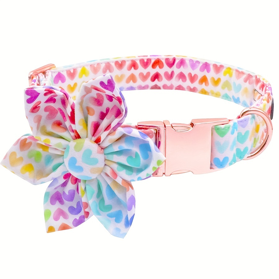 

Cute Dog Collar With Love Heart Patten, Stylish Detachable Flower Dog Soft Collar With Metal Buckle