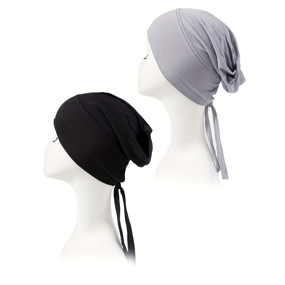 2pcs Lace Up Turban Inner Cap Head Wrap Hijab Underscarf Bonnet Beanie