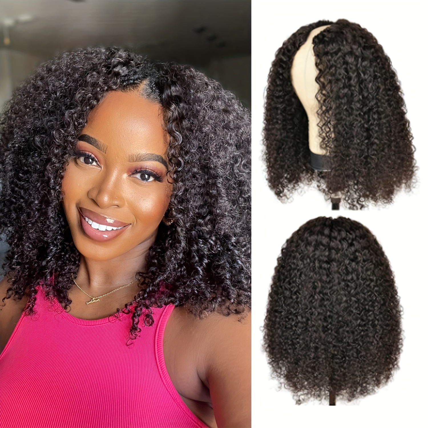 U Part Wig Human Hair Brazilian Deep Wave U Part Wigs for Black Women  Virgin Remy Deep Curly Human Hair Wigs Glueless Full Head Clip in Half Wig  U