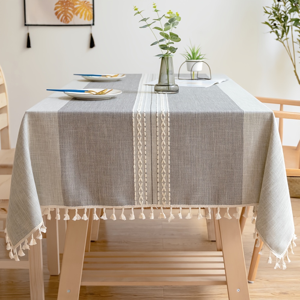 Embroidered Linen Table Cloth With Tassel Kitchen Dinner - Temu