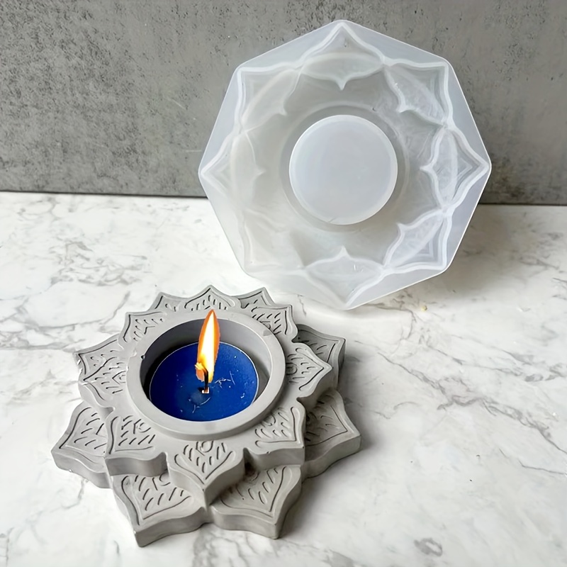 

1pc Concrete Candle Jar Silicone Mould Round Lotus Candle Holder Cement Plaster Mold Diy Handmade Epoxy Resin Candlestick Aromatherapy Stick Holder Mould Tool