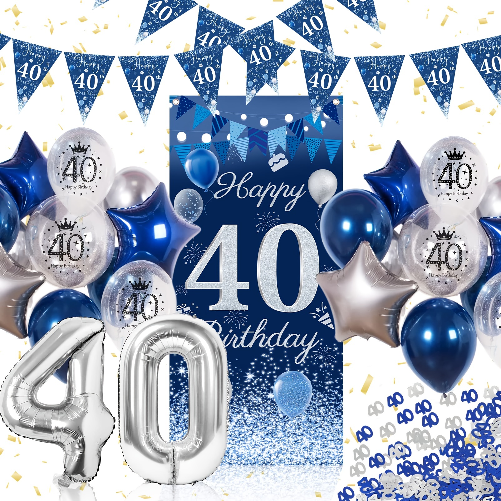 Decoraciones de fiesta de feliz cumpleaños número 50 azul marino