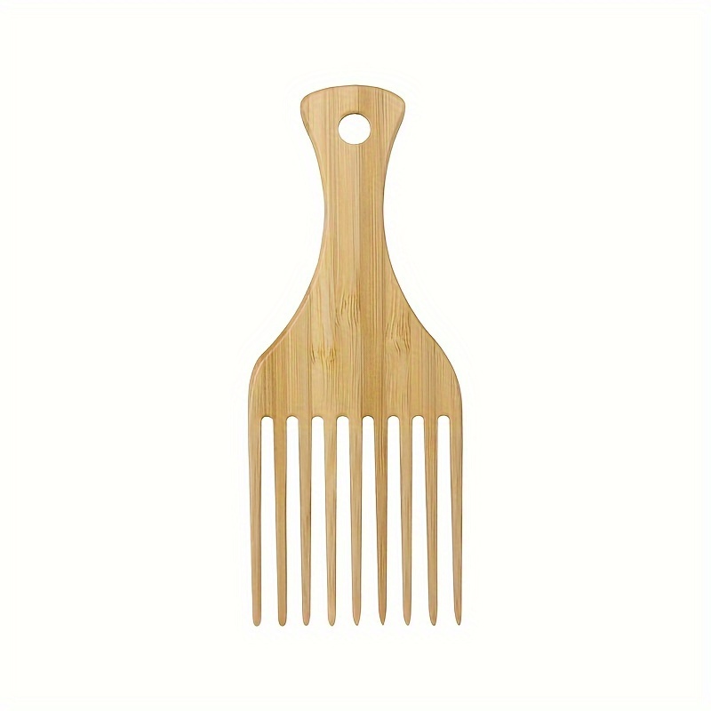 Image of Wide-toothed Bamboo Afro Pick Comb Designed For Men And Women With Long, Thick, Curly Hair, Perfect For Detangling