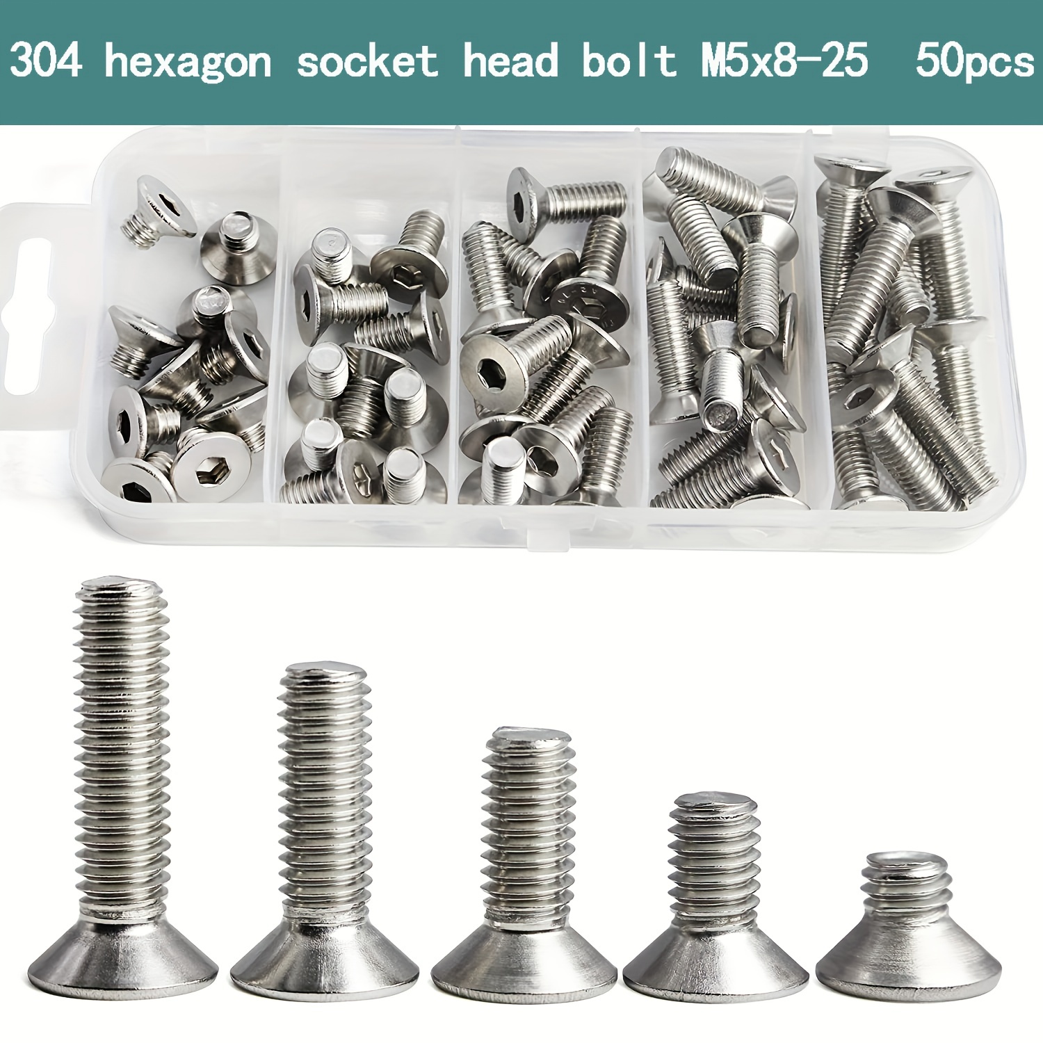 M Flat Head Hex Socket Screws Countersunk Bolts, 304 Stainless Steel, Fully  Threaded, Bright Finish, Metric Allen Hex Drive, Assortment Kit Temu New  Zealand