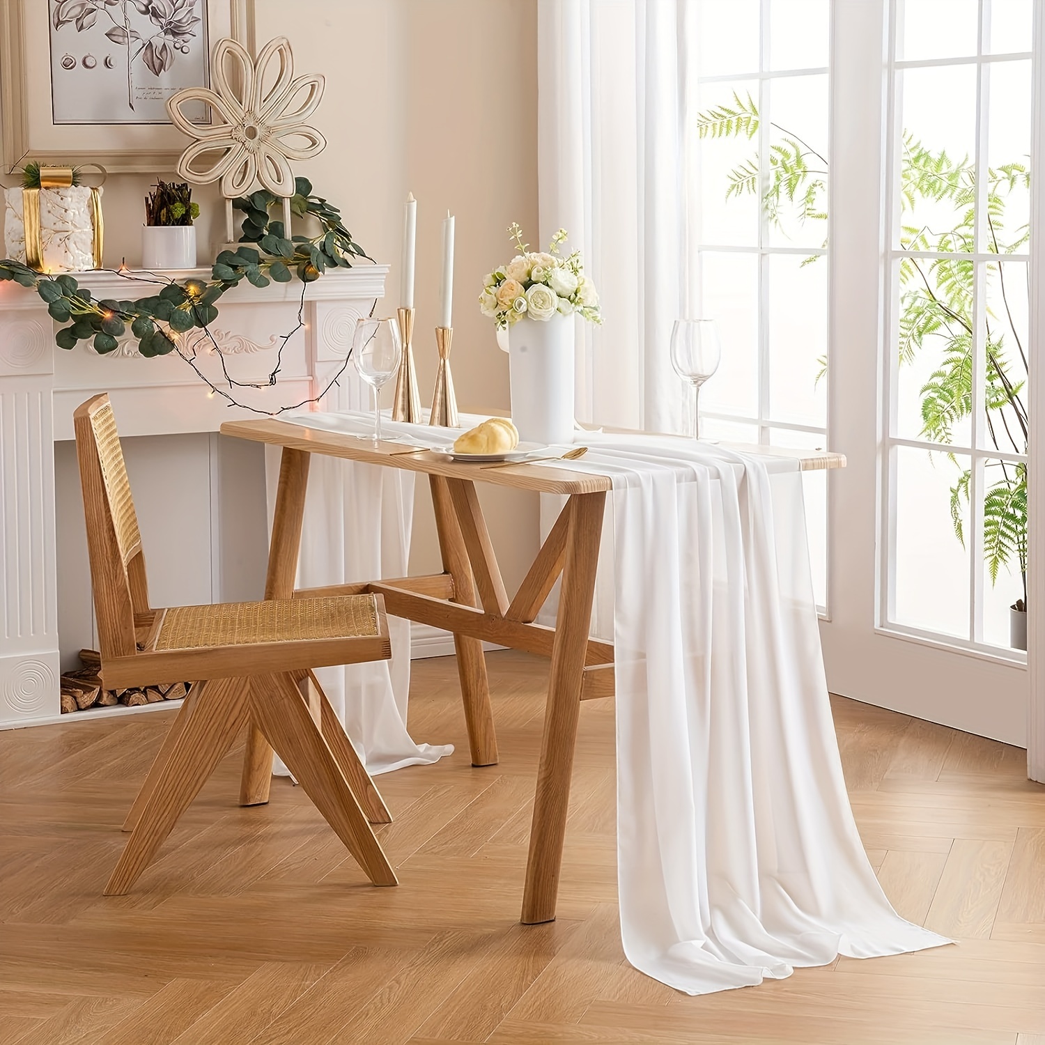 Chemin de table moderne en mousseline de soie 70 x 600 cm lavable, nappe de  mariage