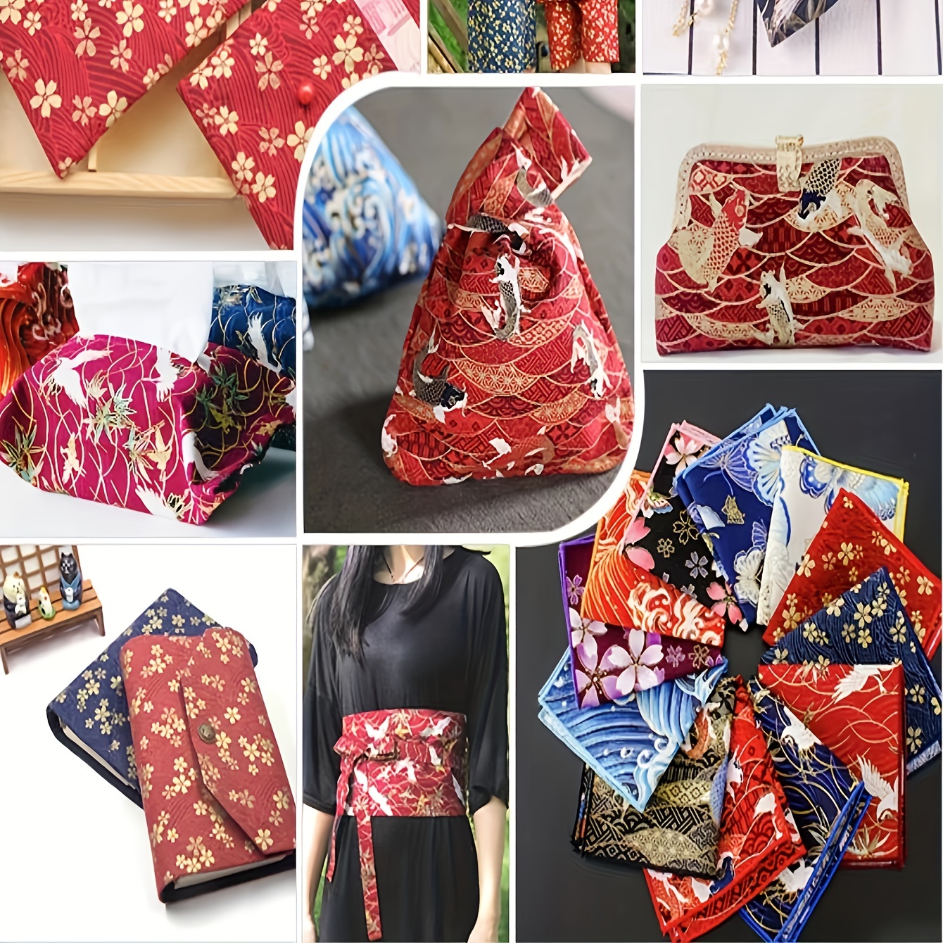 5pcs Red Cotton Printed Quarter Quilted Fabric Bundle for DIY Sewing